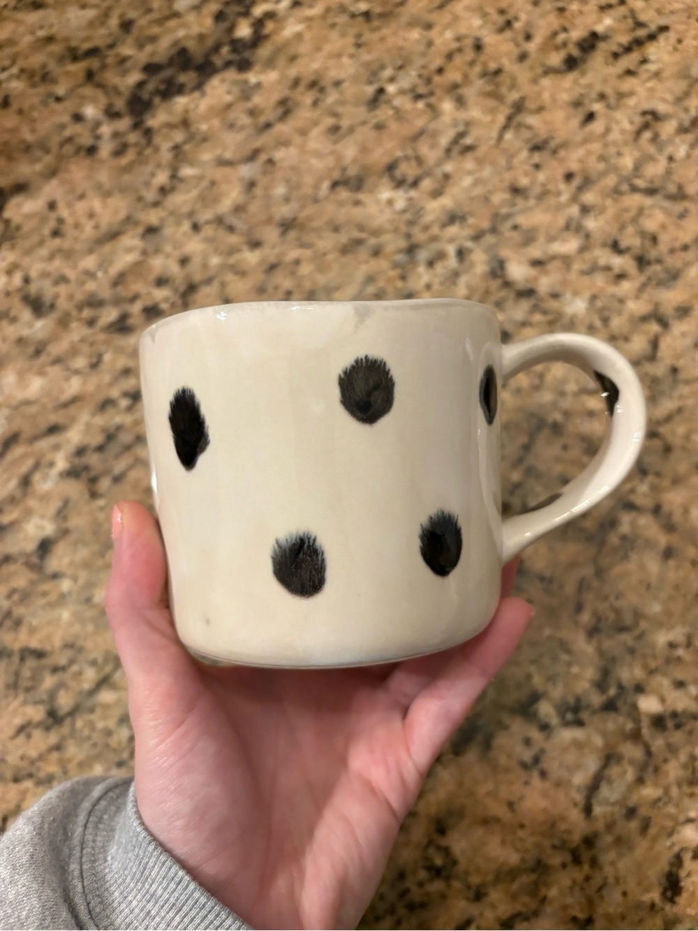 Anthropologie White Mug with Black Polka Dots and Hidden Dog Figurine - Picture 2 of 3
